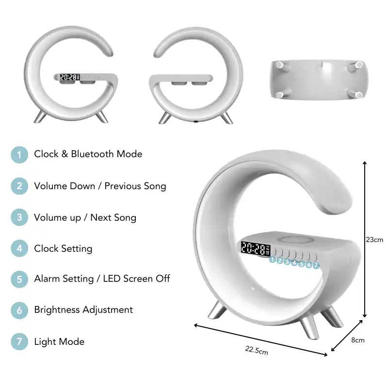Novera Space 4-in-1 Smart Atmosphere Lamp – Fast Wireless Charger & Sunrise Alarm Clock