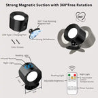 Novera Space Magnetic Rechargeable LED Wall Sconce – 360° Rotatable Dimmable Reading Lamp