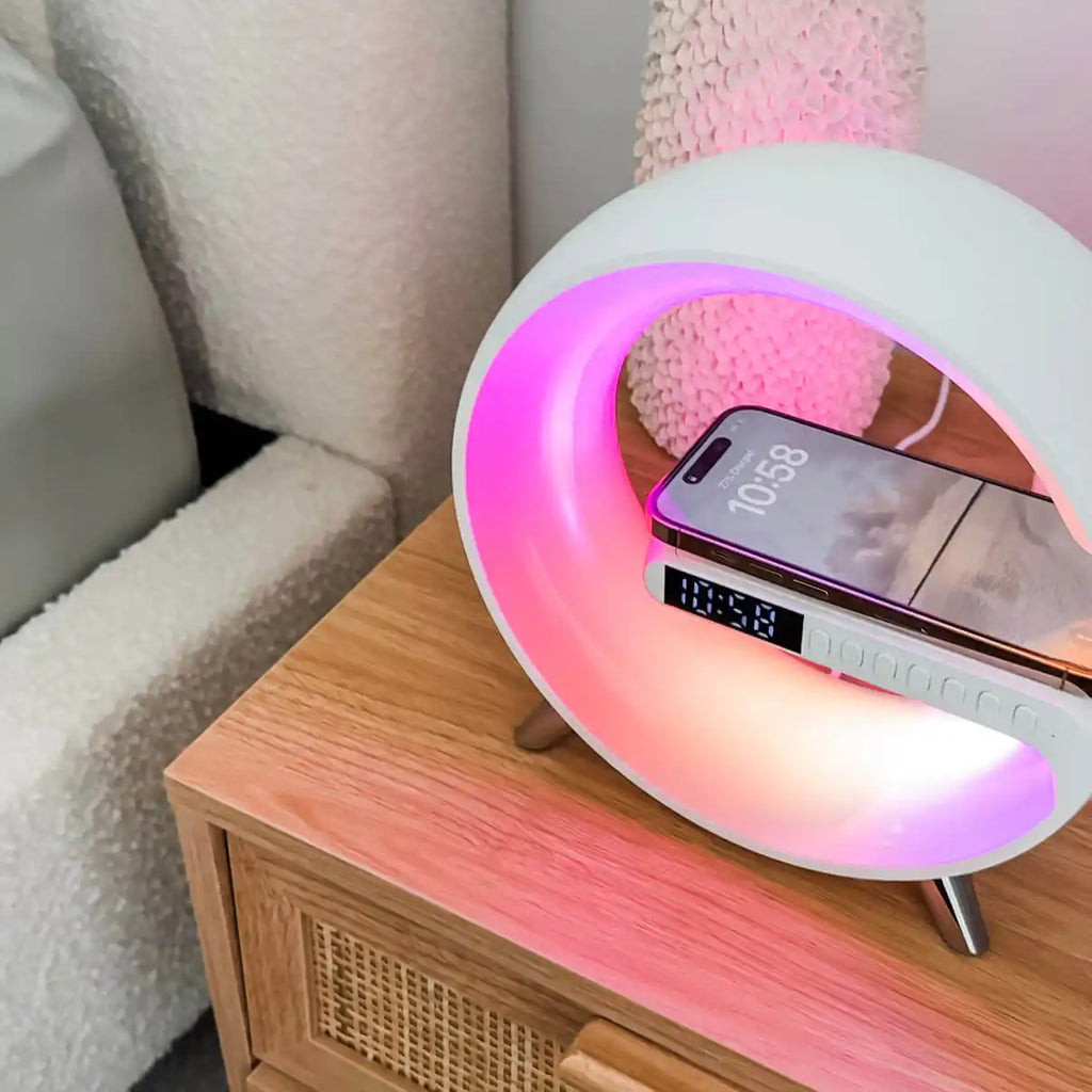 Novera Space 4-in-1 Smart Atmosphere Lamp – Fast Wireless Charger & Sunrise Alarm Clock