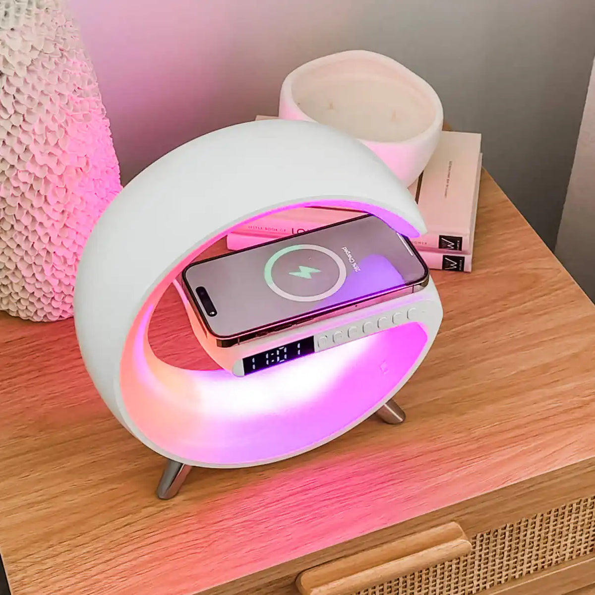 Novera Space 4-in-1 Smart Atmosphere Lamp – Fast Wireless Charger & Sunrise Alarm Clock