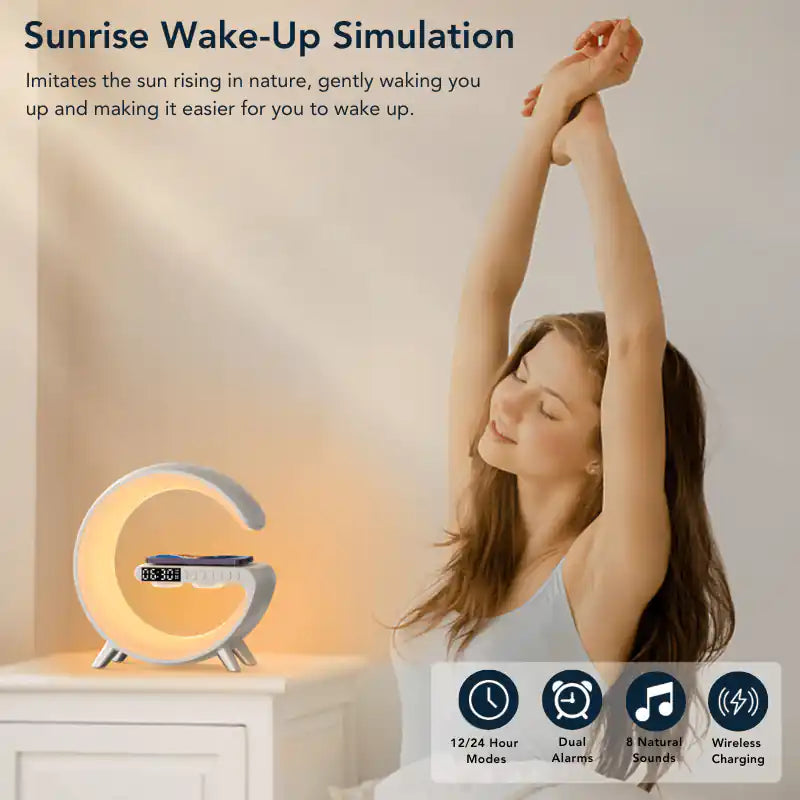 Novera Space 4-in-1 Smart Atmosphere Lamp – Fast Wireless Charger & Sunrise Alarm Clock
